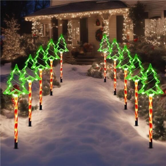 Solar Christmas Pathway Lights Outdoor Decor, 8 Modes Candy...